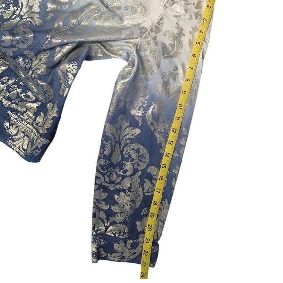 Chico's Foil‎ Print Open Front Jacket Size 2/L Blue to White Ombre Zip Pockets - Picture 6 of 10
